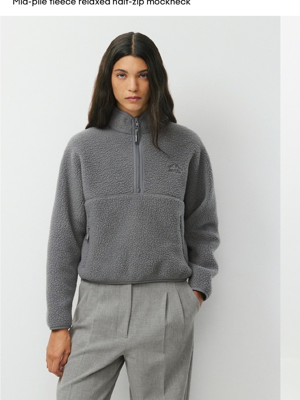 Aritzia Gray Mid-Pile Fleece Relaxed Half-Zip Pullover